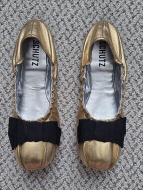 SCHUTZ Gold Ballet Flats